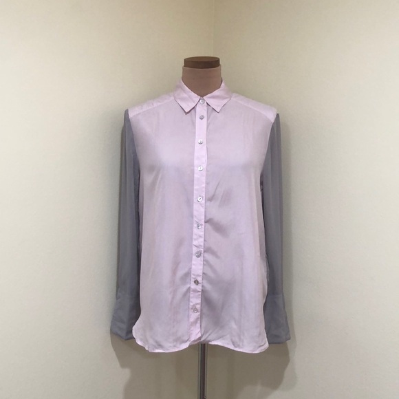 Free People Top Size Small Colorblock Gray Pastel Pink Silk Blouse - Picture 2 of 12